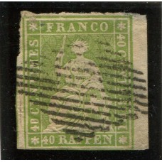 SUIZA 1854 Yv 30b ESTAMPILLA CLASICA ( Zu. 26Aa ) CON SUAVE ADELGAZAMIENTO MUY RARA 280 EUROS !!!